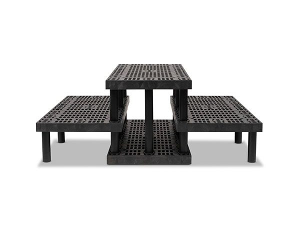 front view of plastic Three Step Wide Pyramid Display 48x66x24