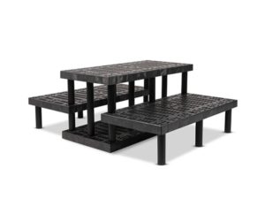 side view of plastic Three Step Wide Pyramid Display 48x66x24