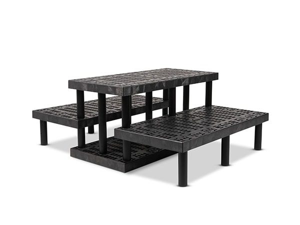 side view of plastic Three Step Wide Pyramid Display 48x66x24