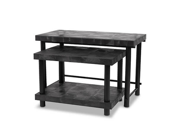 Nesting table set with shelf angle view