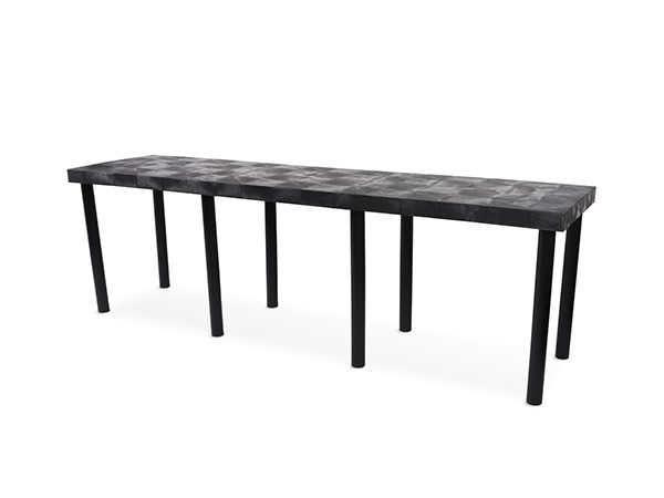 Side view of 96 inch by 24 inch by 30 inch single level solid top display.