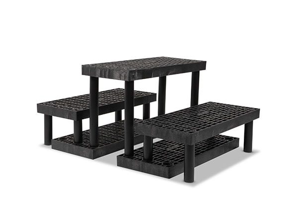 side view of plastic Three Step Heavy Duty Pyramid Display 36x51x24