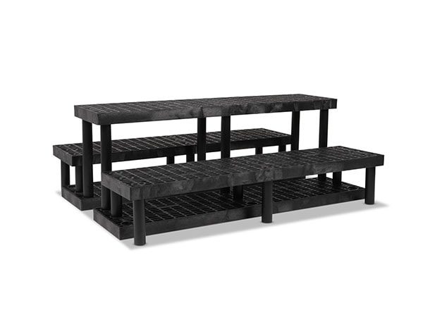 side view of plastic Three Step Heavy Duty Pyramid Display 66x51x24