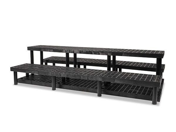 side view of plastic Three Step Heavy Duty Pyramid Display 96x51x24