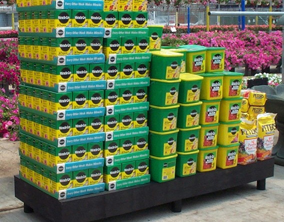 Display of Miracle Grow at a nursery