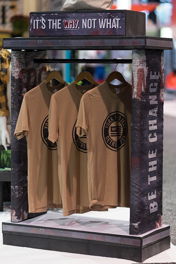 shirts on plastic display in a store