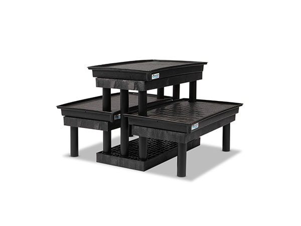 side view of plastic Three Step WaterBed™ Pyramid Display 36x51x24