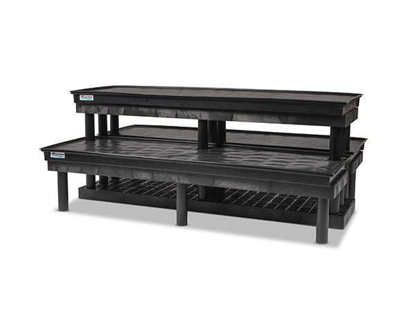 side view of plastic Three Step WaterBed™ Pyramid Display 66x51x24