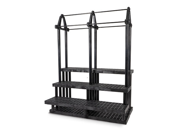 Side view of 66 inch three step single sided plant hanger.