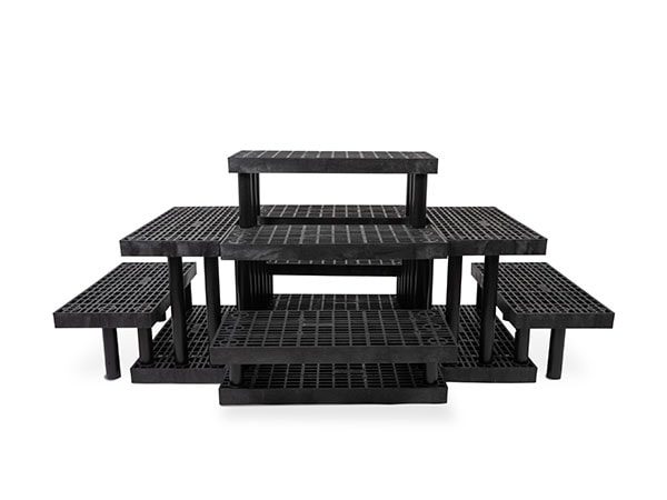 front view of plastic Five Step Pyramid with Two-Tier Endcaps