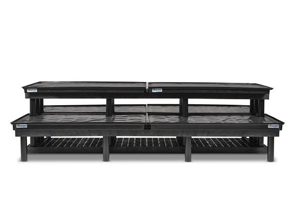 front view of plastic Three Step WaterBed™ Pyramid Display 96x51x24