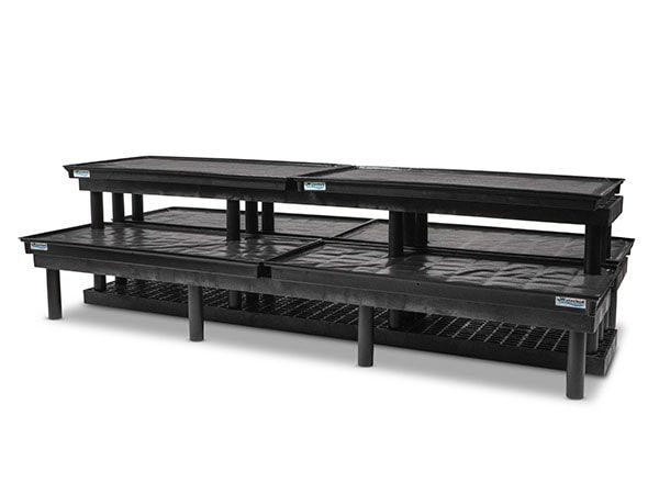 side view of plastic Three Step WaterBed™ Pyramid Display 96x51x24