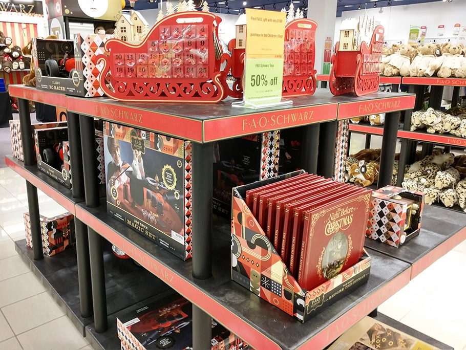 plastic displays holding fao schwarz toys
