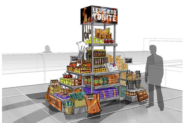 Mockup of a grocery store display