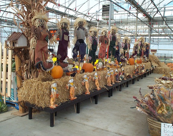 Outdoor Halloween decor display at a nursery